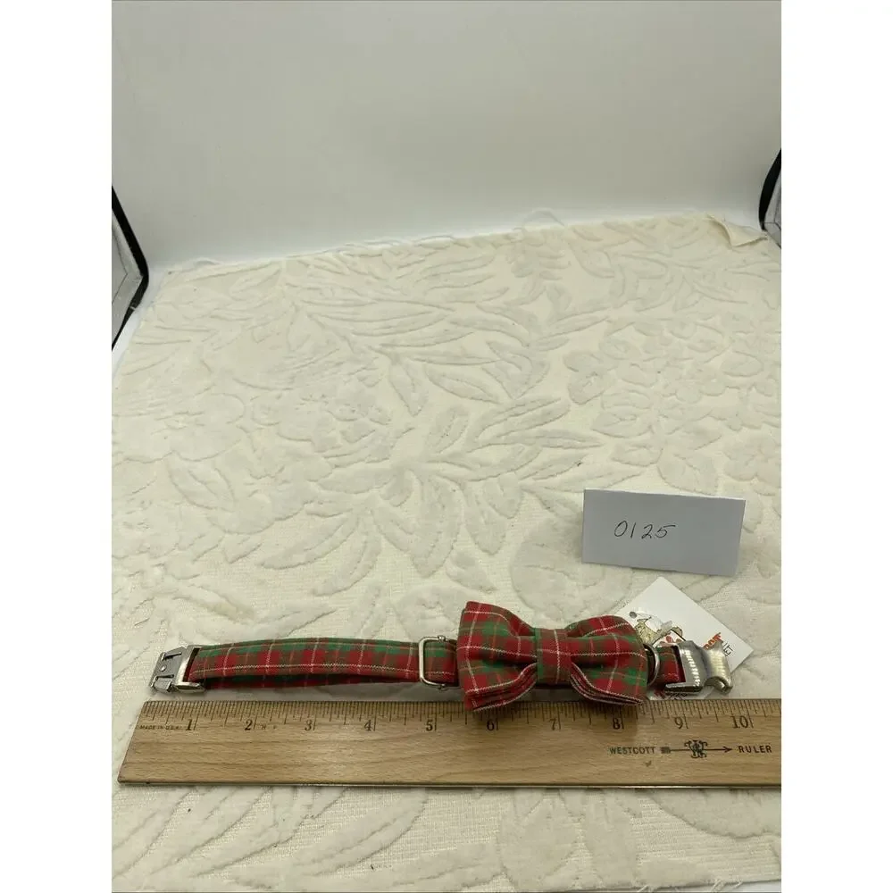 XSmall Puppy Collar Christmas Red And Green Plaid Bow 10”